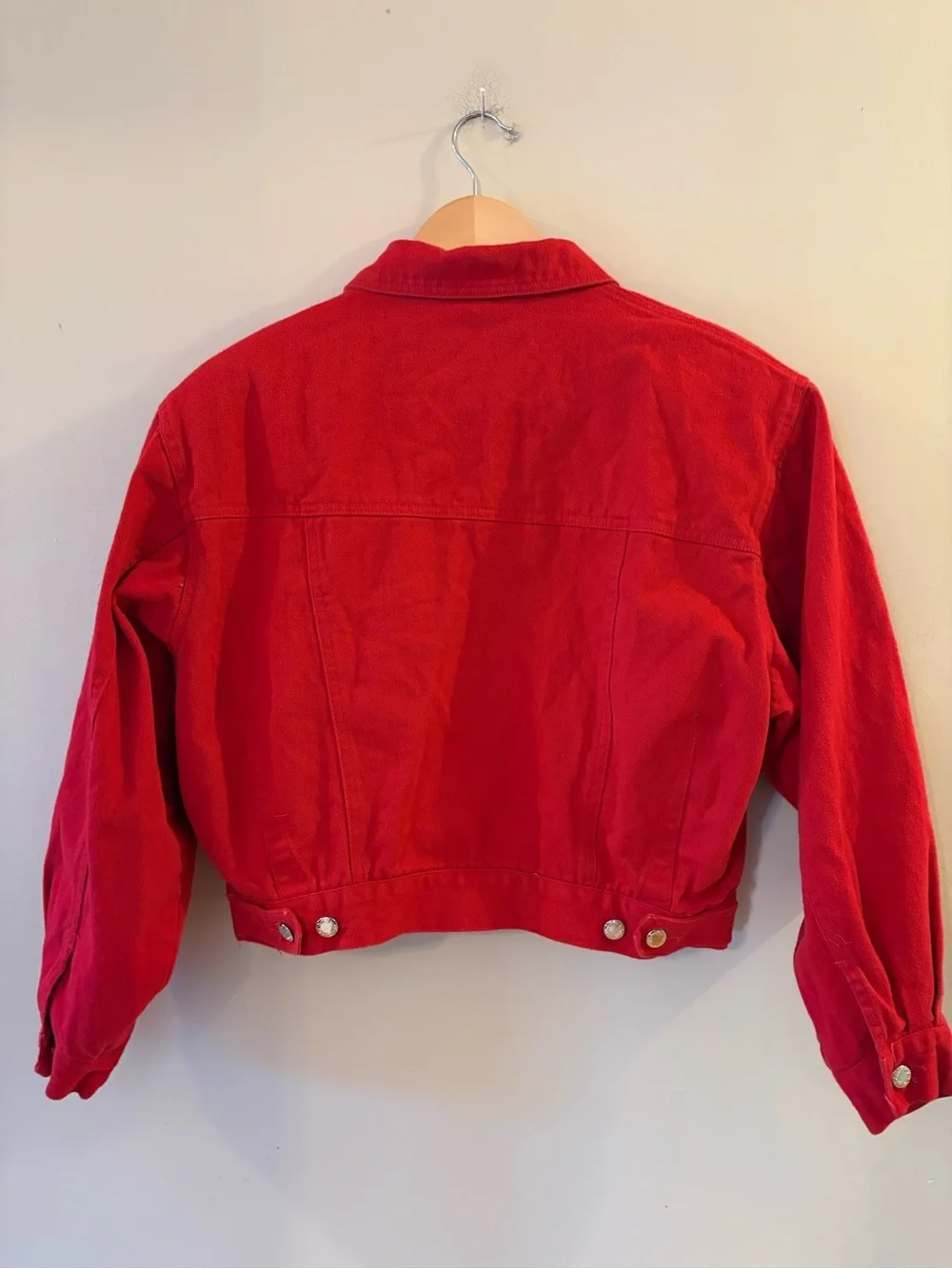 Vintage 90s Red Cropped Denim Jacket Boxy Retro Streetwear 2750, Sz 9/Medium. - Picture 5 of 16